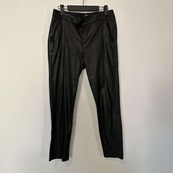 7 For All Mankind Pants Womens 27 Black Coated Faux Leather Tapered Ankle Slim - Picture 15 of 16